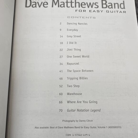Cherry Lane Dave Matthews Band Sheet Music Easy Guitar Tablature Book with Riffs - Picture 5 of 6